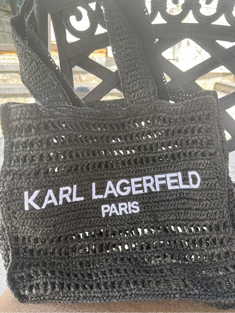 Karl Lagerfeld Black Crochet Tote with White Logo